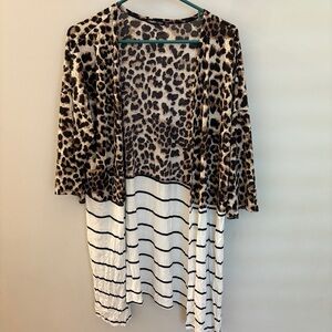 ✨ Heimish USA Leopard Print & Striped Kimono Cardigan – Size L ✨